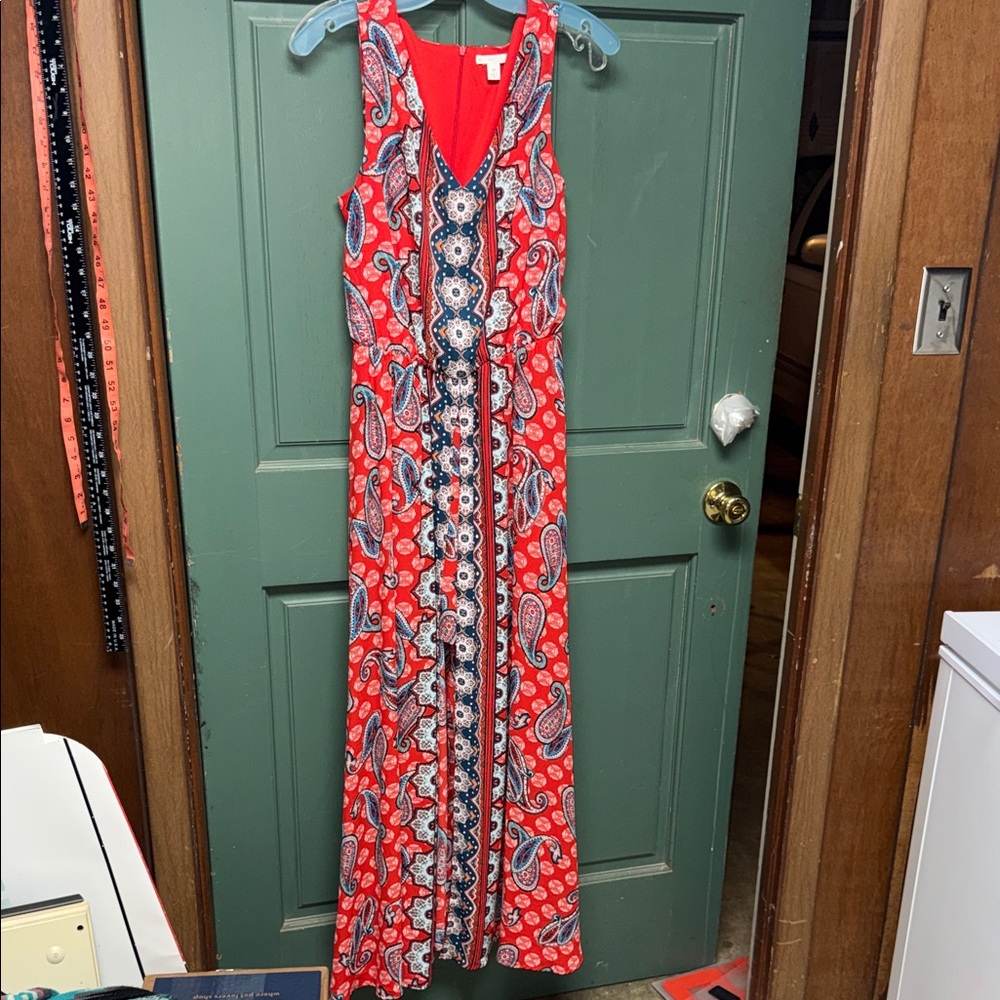 Red Paisley Romper with caped back